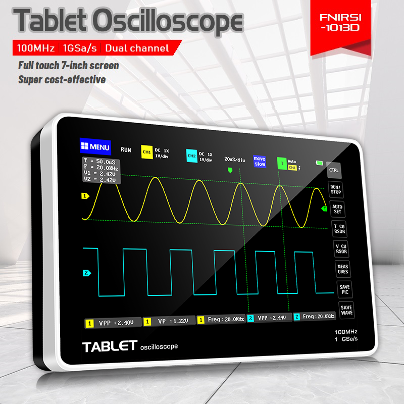 FNIRSI 1013D Dual Channel Tabl - đánh giá và giá Handheld Tablet Oscilloscope Touchscreen 100Mhz